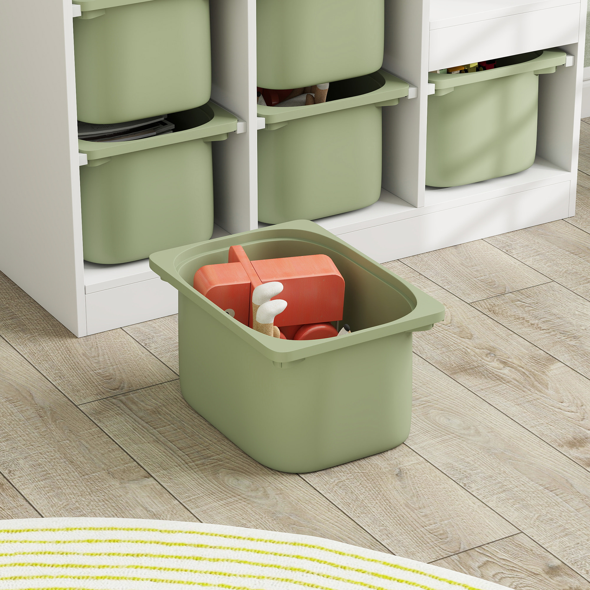 Rangement enfant - combinaison structure + bacs - coffre à jouet dim. 96L x 38l x 90H cm - blanc vert