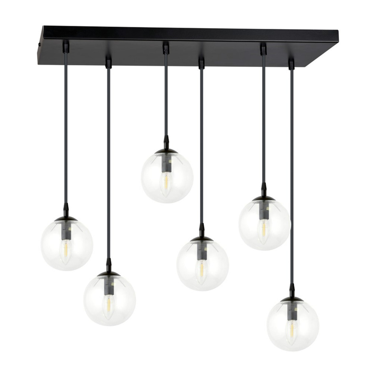 Lampada a sospensione COSMO in acciaio nero e vetro trasparente