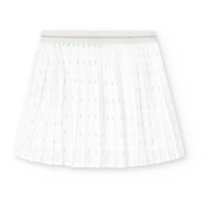 Falda plisada para niña en gasa lisa de color blanco