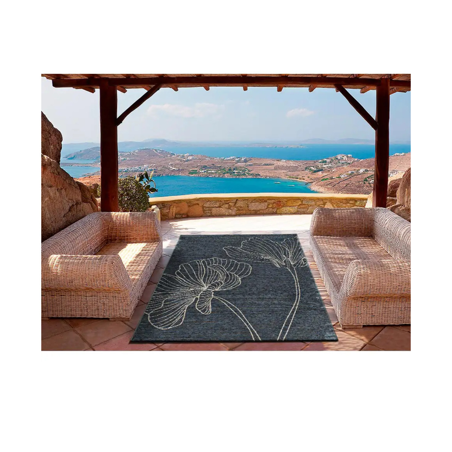 VELVET Alfombra de exterior floral gris, varias medidas disponibles.