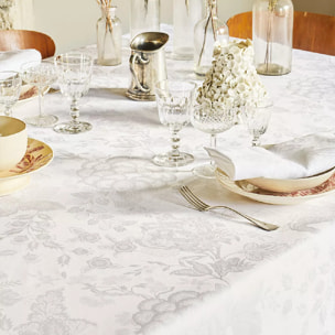 Nappe anti tache lin & coton motif jacquard Mille giverny blanc