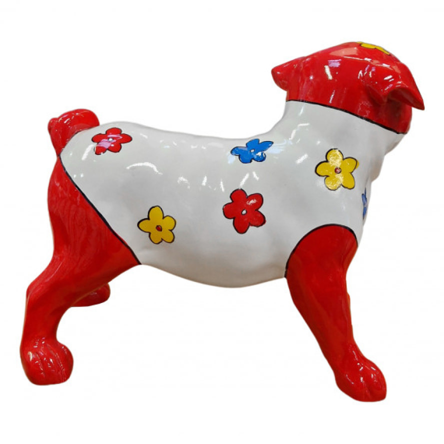 Statuette chien bouledogue rouge en résine H18cm - PUG