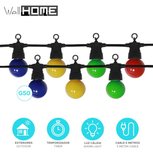 guirnalda de luz 10l blanco cálido con bola g50 50x5x11cm transformador y temporizador