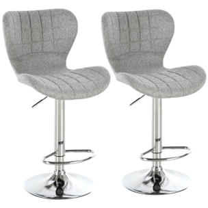 Lot de 2 tabourets de bar design contemporain hauteur d'assise réglable 59-81 cm pivotant 360° lin gris