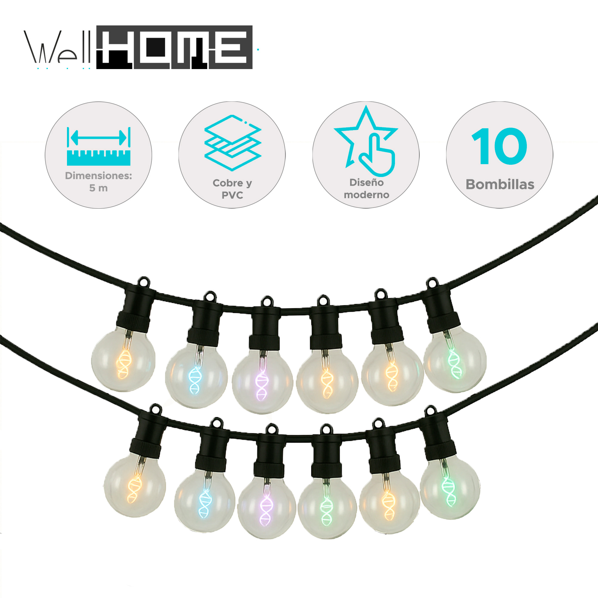 Guirnalda multicolor con luces de bola g80 - temporizador incluido 95x8x11cm