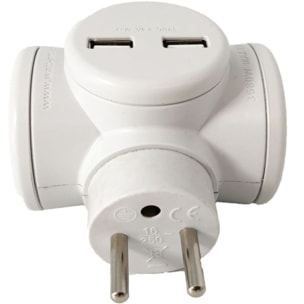 Multiprise WATT AND CO Biplite 2x16A rotative + USB 2.4A Blanc