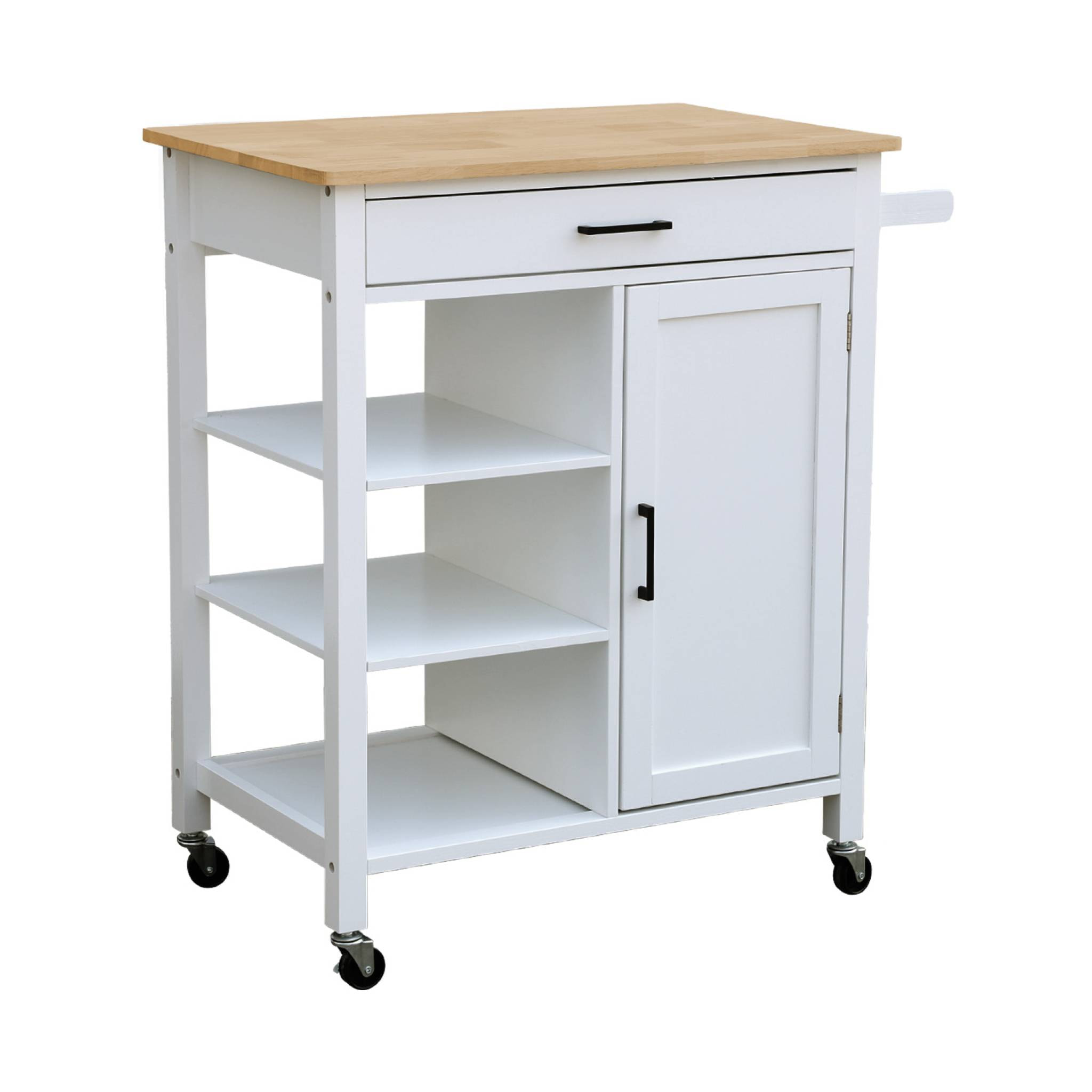 Desserte de cuisine plateau bois d'hévéa avec poignée L83cm BENDOR