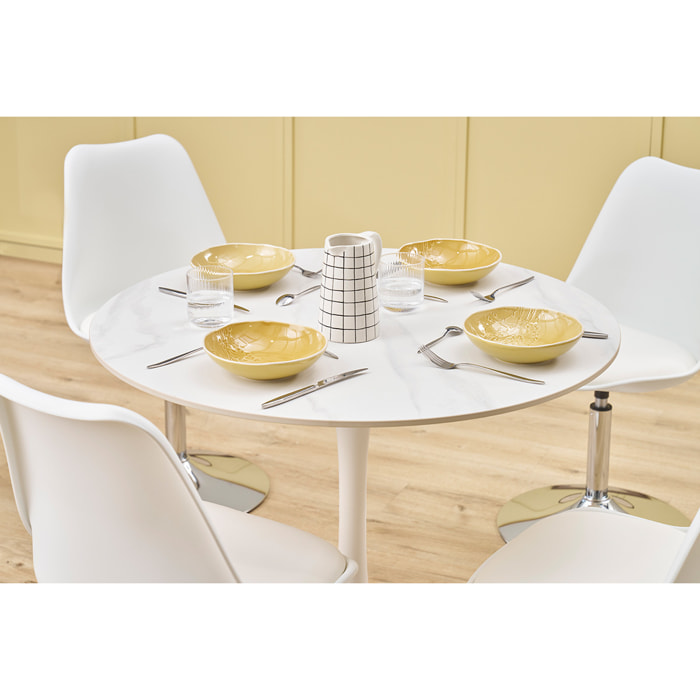 Table à manger design ronde en céramique blanche et métal D90 cm MALOU