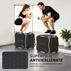Cajón Pliométrico de Madera 3 en 1, Plataforma de Caja Pliométrica con 3 Alturas Ajustables 61/51/41 cm, Asas, sin Esquinas, Entrenamiento de Salto, Fuerza, para Casa, Gimnasio y Exterior