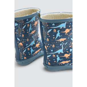 Stivali da pioggia per bambini con interno in pelle di pecora e stampa 3D di dinosauri