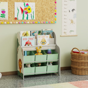 Estantería Infantil para Juguetes, con 6 Cajas Extraíbles de Tela no Tejida, Organizador de Juguetes con 2 Estantes, para Habitación Infantil, Sala de Juegos, Guardería, 63x30x71 cm, Verde