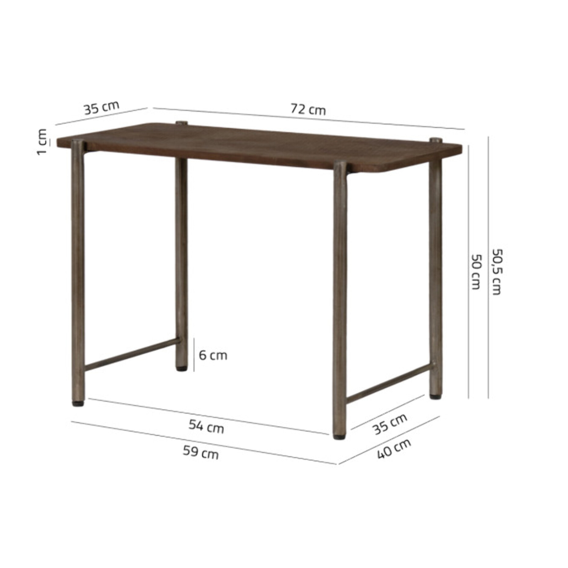 Table basse rectangulaire 72x40 cm décor métal et pieds métal - BONNIE