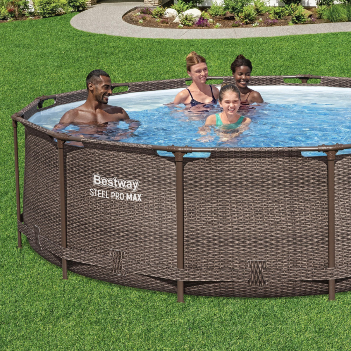 Bestway Piscine hors sol tubulaire ronde Bestway Steel Pro Max 366 x 100 cm décor rotin