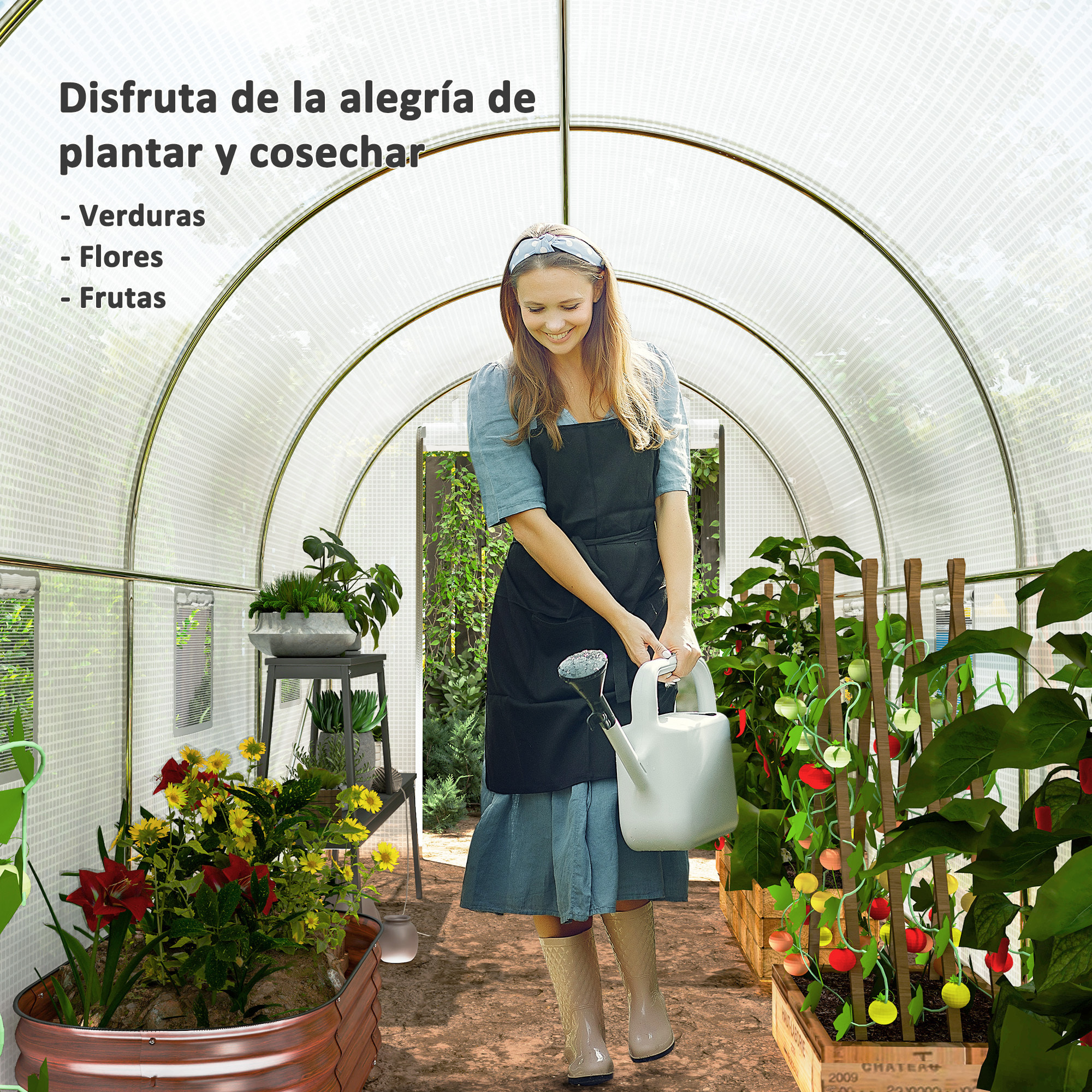 Invernadero de Túnel 500x200x205 cm Invernadero de Jardín con Puerta Enrollable y 8 Ventanas Cubierta PE 140 g/m² Marco de Metal para Cultivo Plantas Verduras Blanco