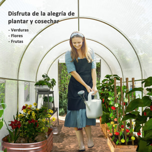 Invernadero de Túnel 500x200x205 cm Invernadero de Jardín con Puerta Enrollable y 8 Ventanas Cubierta PE 140 g/m² Marco de Metal para Cultivo Plantas Verduras Blanco