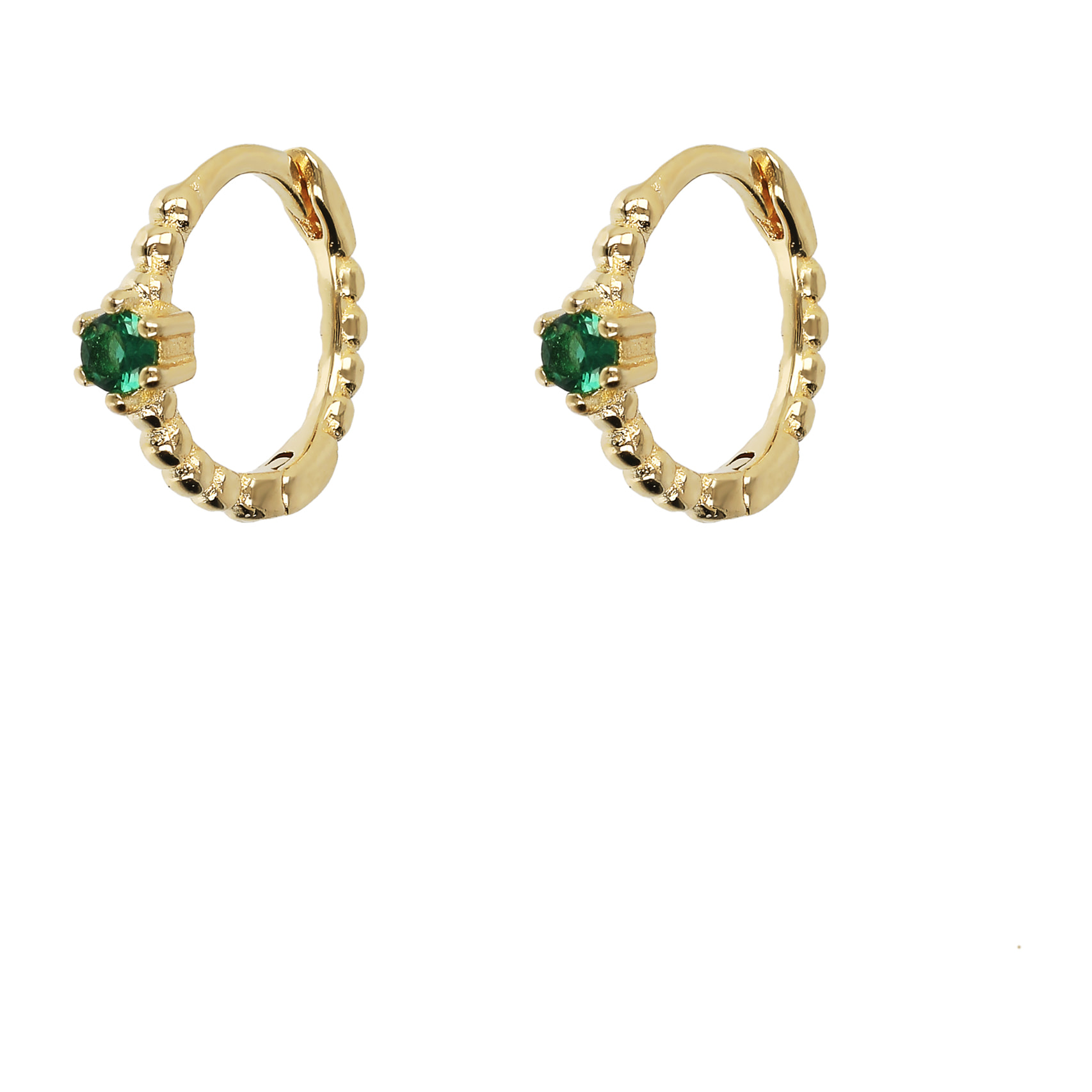 Orecchini a Cerchio in Argento 925 placcato Oro Giallo 18Kt con Palline e Cubic Zirconia Verdi