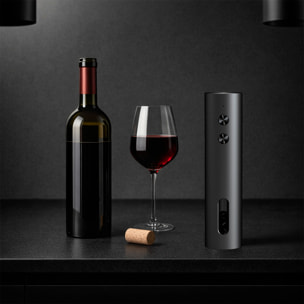 Abridor de botellas eléctrico EC-A con diseño elegante en negro mate, carga rápida y ventana transparente.