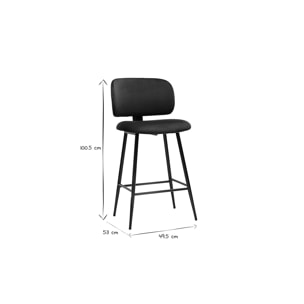 Tabourets de bar en tissu velours bleu pétrole et métal noir H70 cm (lot de 2) ATRIUM