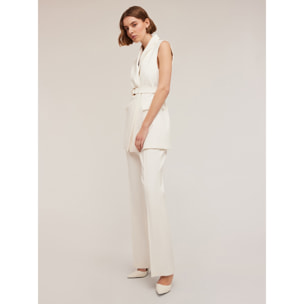 Motivi - Pantalón flare con raya planchada - Blanco