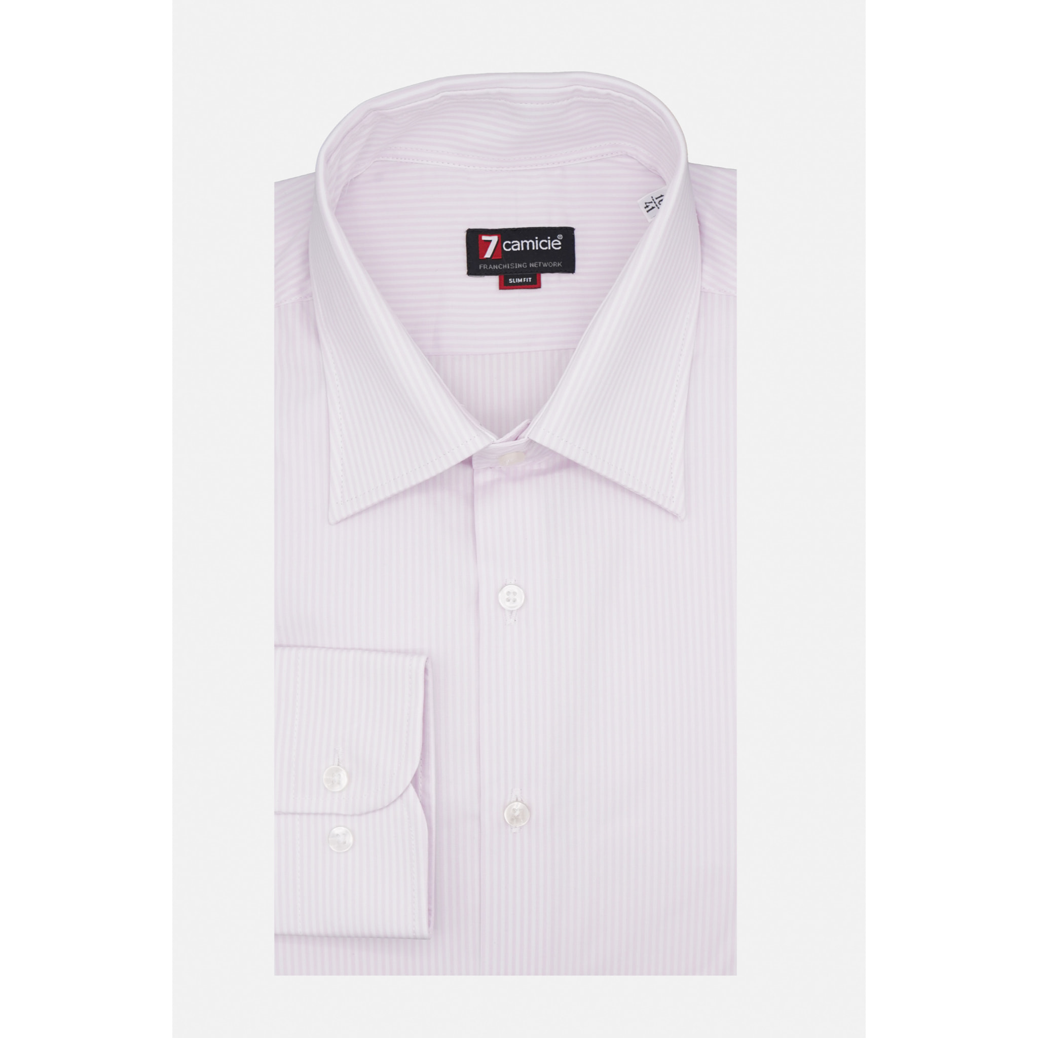 Camicia Uomo 1 Bottone Italiano Slim Popeline Riga Media Rosa/Bianco