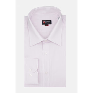 Camicia Uomo 1 Bottone Italiano Slim Popeline Riga Media Rosa/Bianco