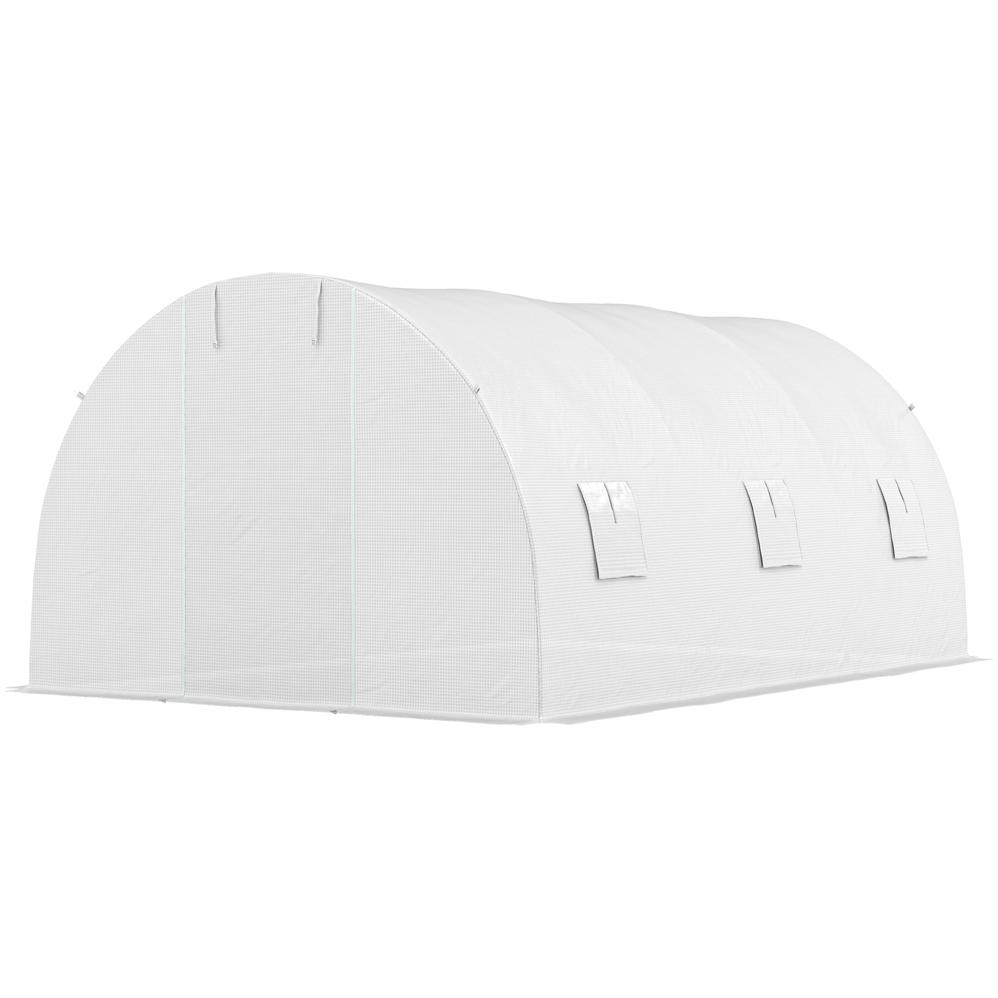 Serre tunnel 13,5 m² dim. 4,5 x 3 x 2 m - 6 fenêtres, porte zippée enroulable - acier galvanisé PE haute densité blanc