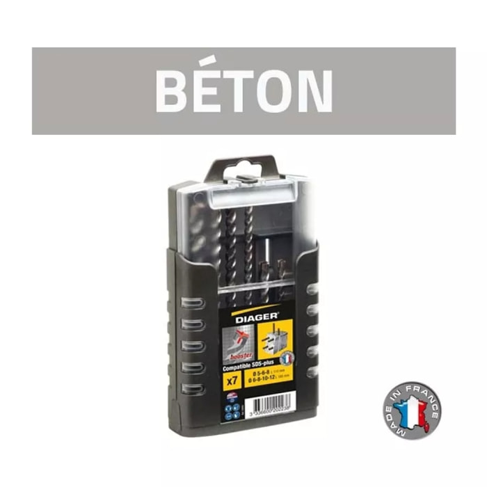 Coffret de 7 forets béton booster SDS plus - DIAGER - 1000U