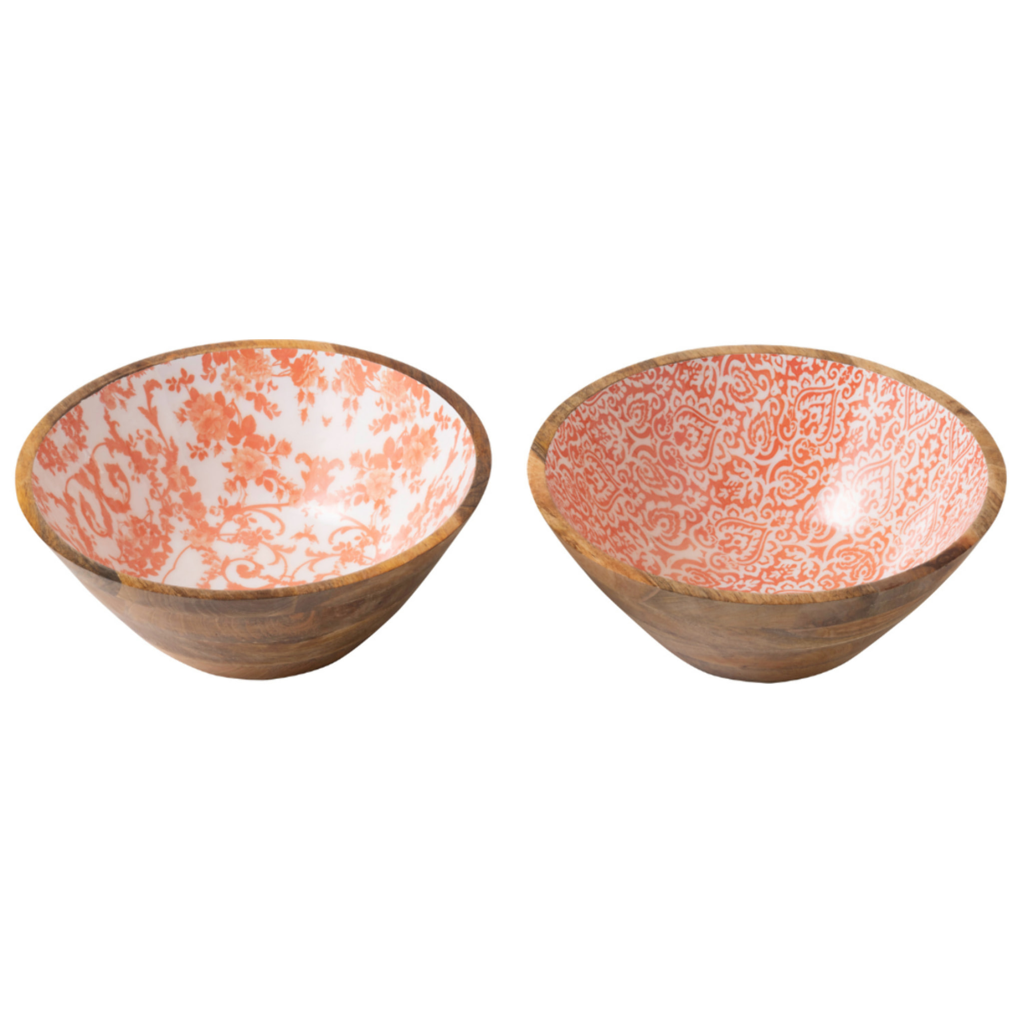 J-Line Bol - bois - orange/blanc - large - 2 pièces