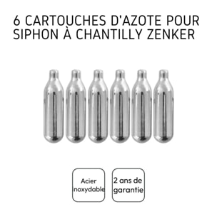 Lot de 6 cartouches de protoxyde d'azote pour siphon à Chantilly Zenker