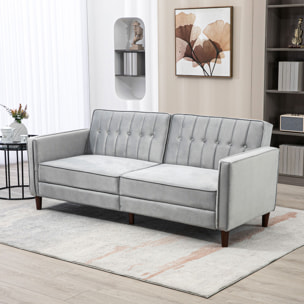 HOMCOM Sofá Cama de 3 Plazas Sofá Cama Convertible Tapizado en Terciopelo con Respaldo Reclinable Asientos Acolchados y Patas de Madera 189x80,5x78,5 cm Gris Claro