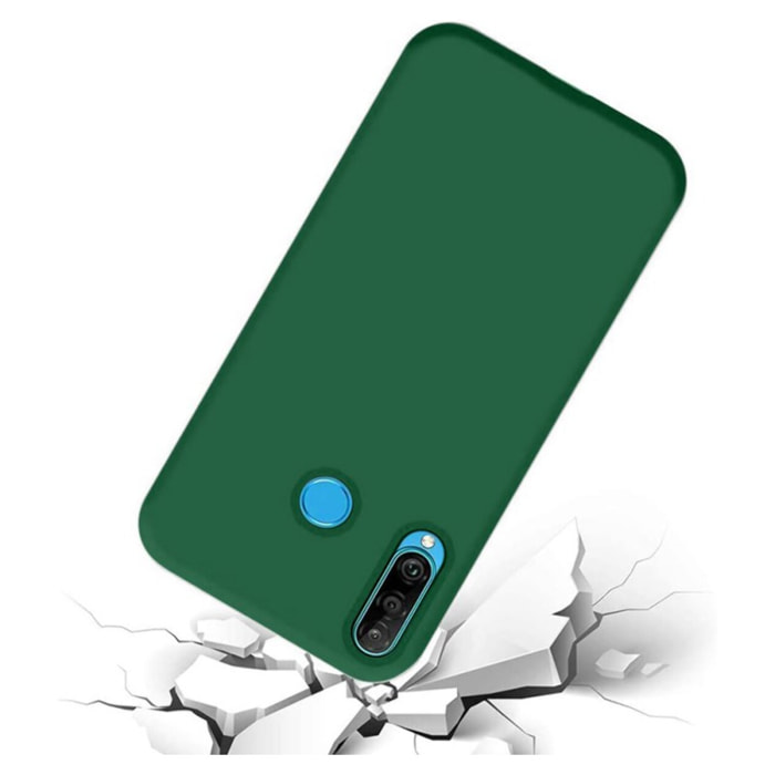 Coque Huawei P30 Lite/ P30 Lite XL Silicone Liquide Vert + 2 Vitres en Verre Trempé Protection écran