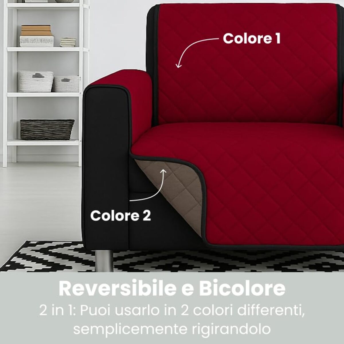 Copripoltrona impermeabile antimacchia reversibile con elastico, telo protettivo resistente a liquidi e sporco, ideale per animali domestici, vestibilità stabile e adattabile, facile da lavare, soluzione pratica e durevole per la casa