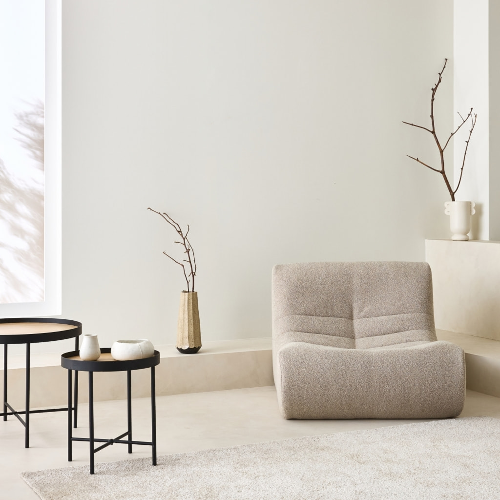 Fauteuil chauffeuse en bouclette texturée beige style contemporain 1 place