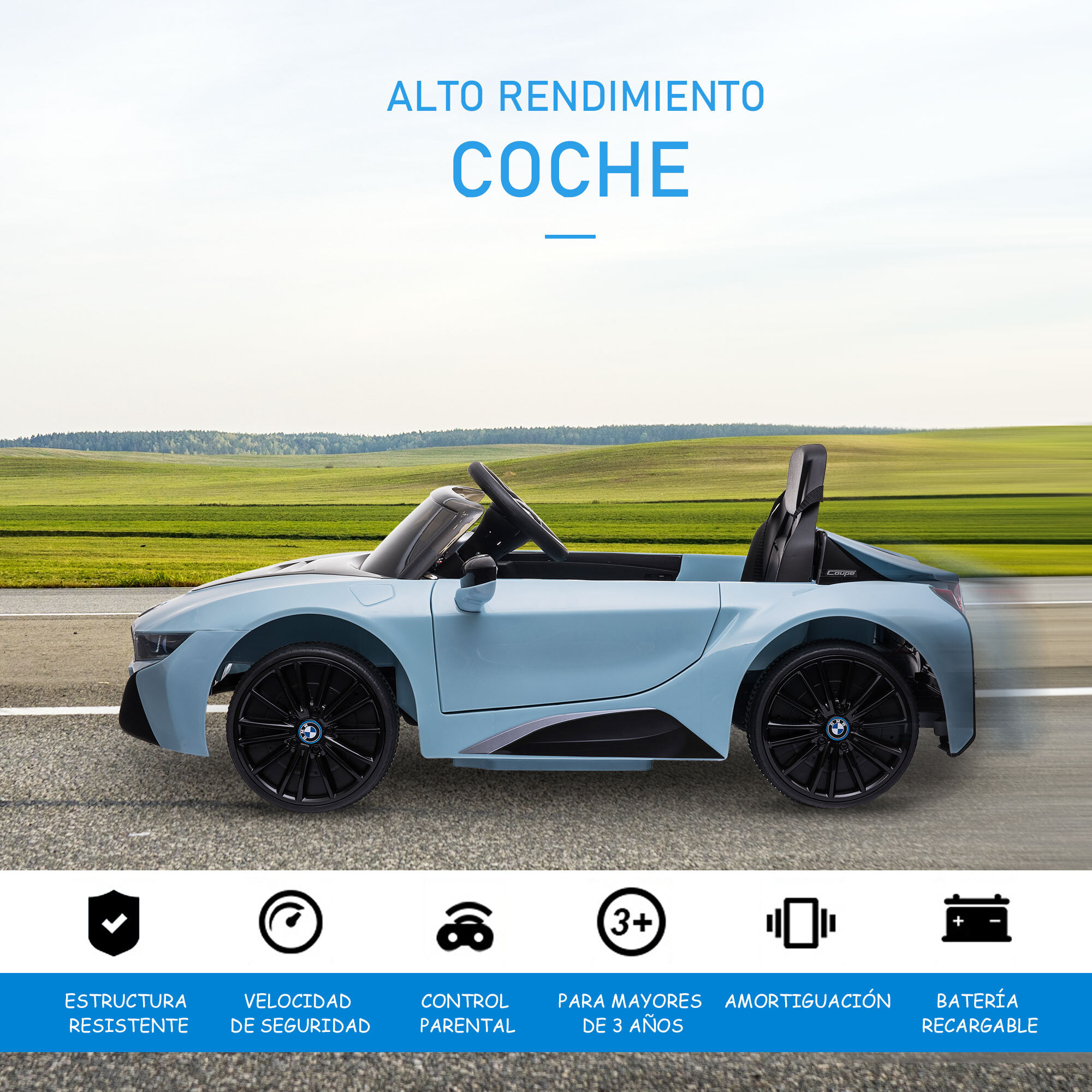 Coche de Policía Eléctrico para Niño con Control Remoto Azul