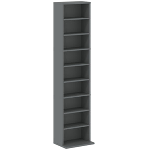 Étagère pour CD et DVD - 9 compartiments, 6 étagères réglables - 33x24x140cm - gris
