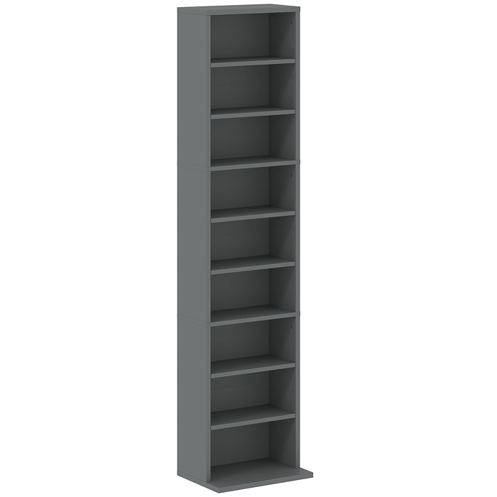 Étagère pour CD et DVD - 9 compartiments, 6 étagères réglables - 33x24x140cm - gris
