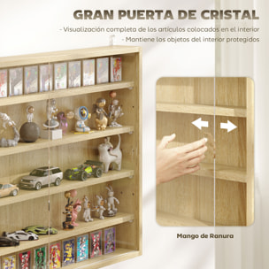 Vitrina Expositora Vitrina de Pared con Estantes Ajustables y 2 Puertas Correderas de Vidrio para Colecciones Perfumes Figuras de Decoración 80x9,5x60 cm Roble