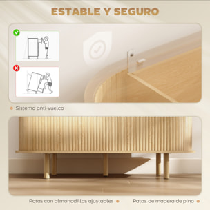 Aparador con Puertas Tambour Deslizantes, Aparador para Salón Moderno, con 4 Compartimentos y Patas de Madera, para Cocina, Entrada, Dormitorio, Roble, 120x40x78 cm