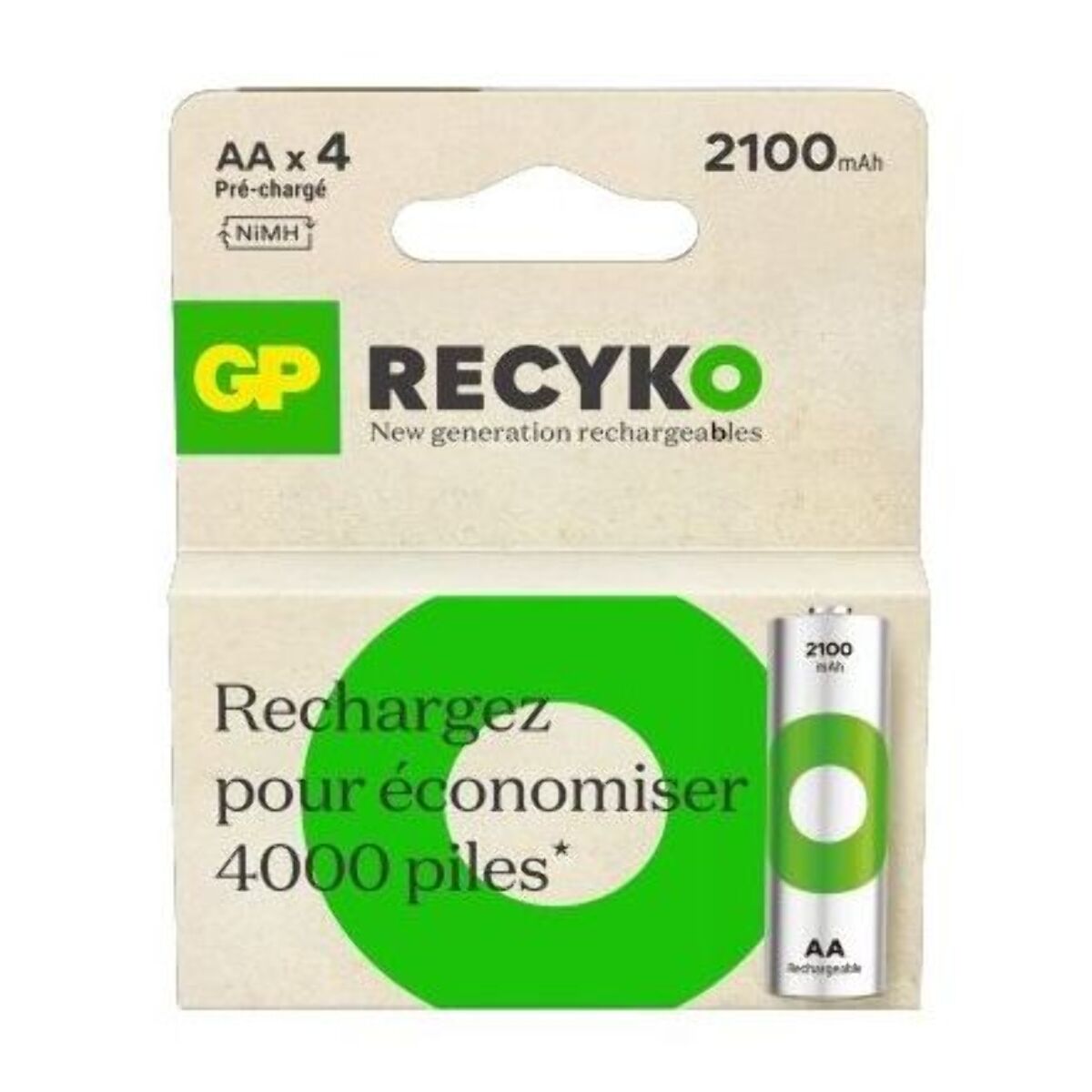 Pile rechargeable GP LR06 ReCyckO lot de 4 2100mAh