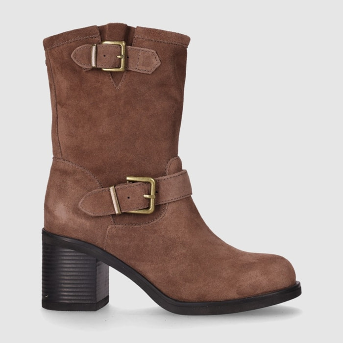 Botines de Serraje - Taupe - Tacón: 5 cm