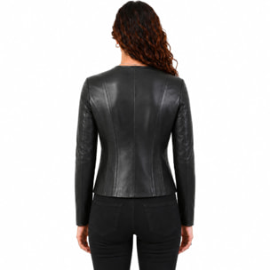 Giubbino in pelle di vitello nappa Nero-Slim Fit