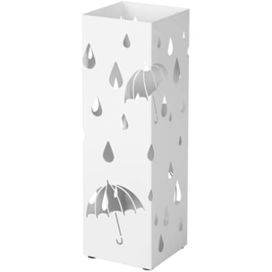 Portaombrelli In Acciaio Zincato Con Vaschetta Scolapioggia E 4 Ganci Removibili Base Antiscivolo Design Moderno Ingresso  49 x 15.5 x 15.5 Cm Bianco