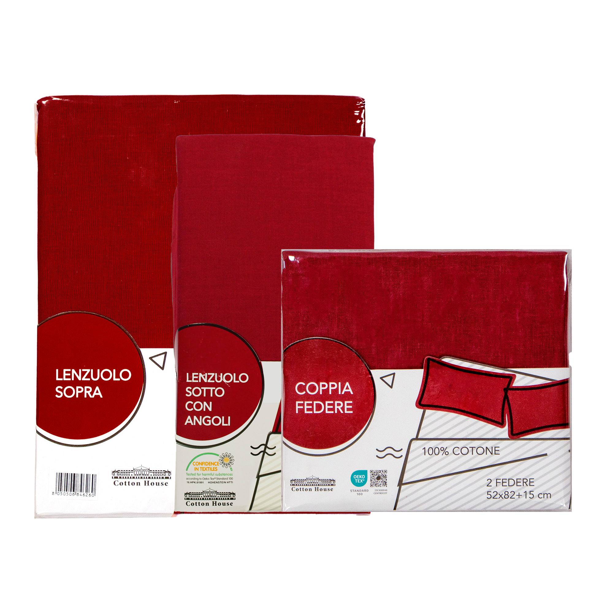 COMPLETO LENZUOLA LETTO SINGOLO BORDEAUX LINEA TINTE FORTI 100% COTONE