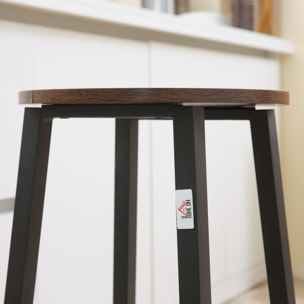 Juego de 2 Taburetes Altos de Cocina Taburetes de Bar con Patas de Acero y Reposapiés para Salón Comedor Bar Carga 75 kg 32,5x32,5x65 cm Marrón Rústico y Negro