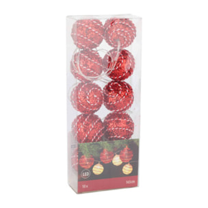 Guirnalda de 10 luces led navideña con bolas decorativas en rojo y blanco