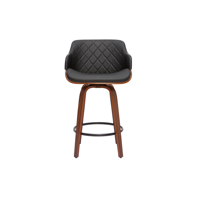 Tabouret de bar design pivotant 360° noir et bois foncé H65 cm LUCIEN