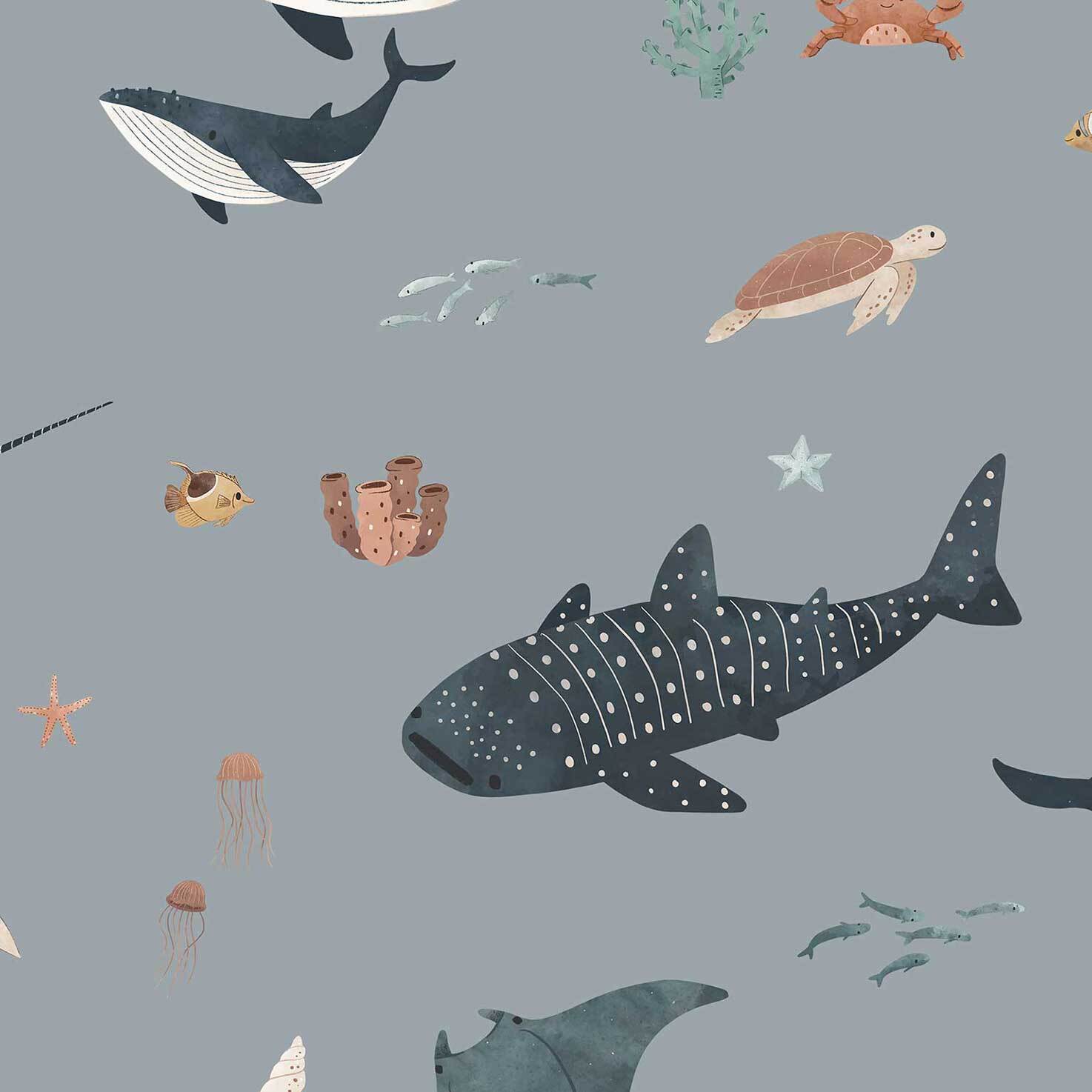 Papier peint enfant Le Bal des Baleines Intissé