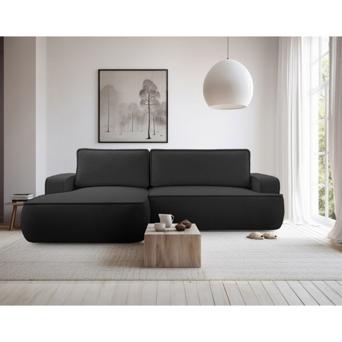 Nessino - canapé d'angle gauche 4 places - convertible avec coffre - en tissu texturé - Noir
