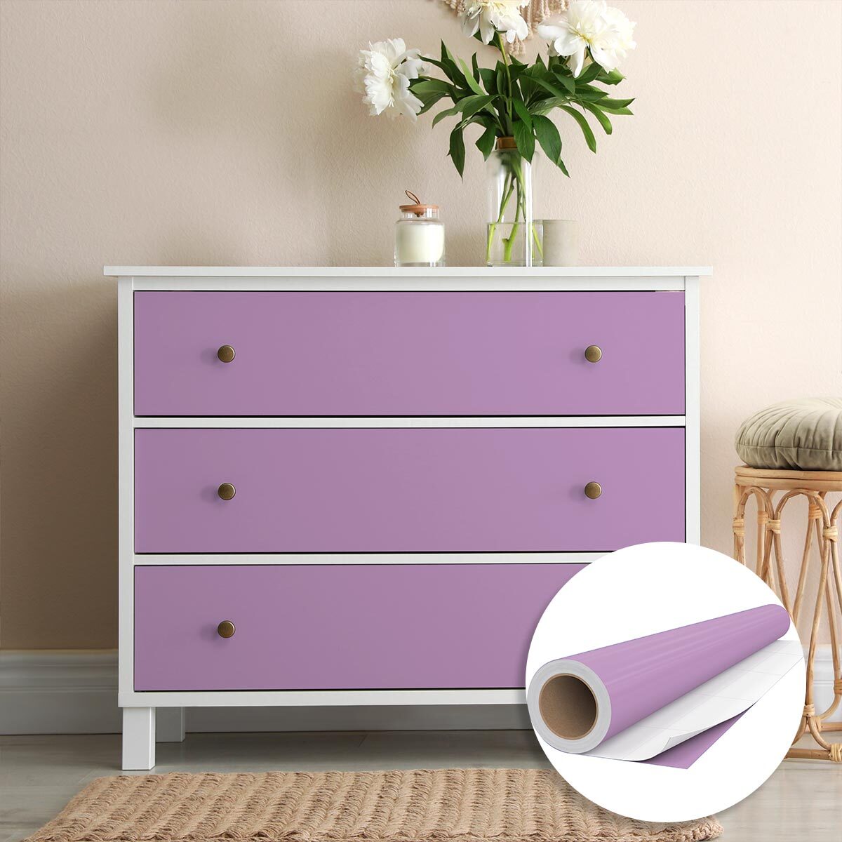 Rouleau adhésif décoratif Vinyle au Mètre - Lilas - Sticker Lavable Imperméable Mur Cuisine Meubles