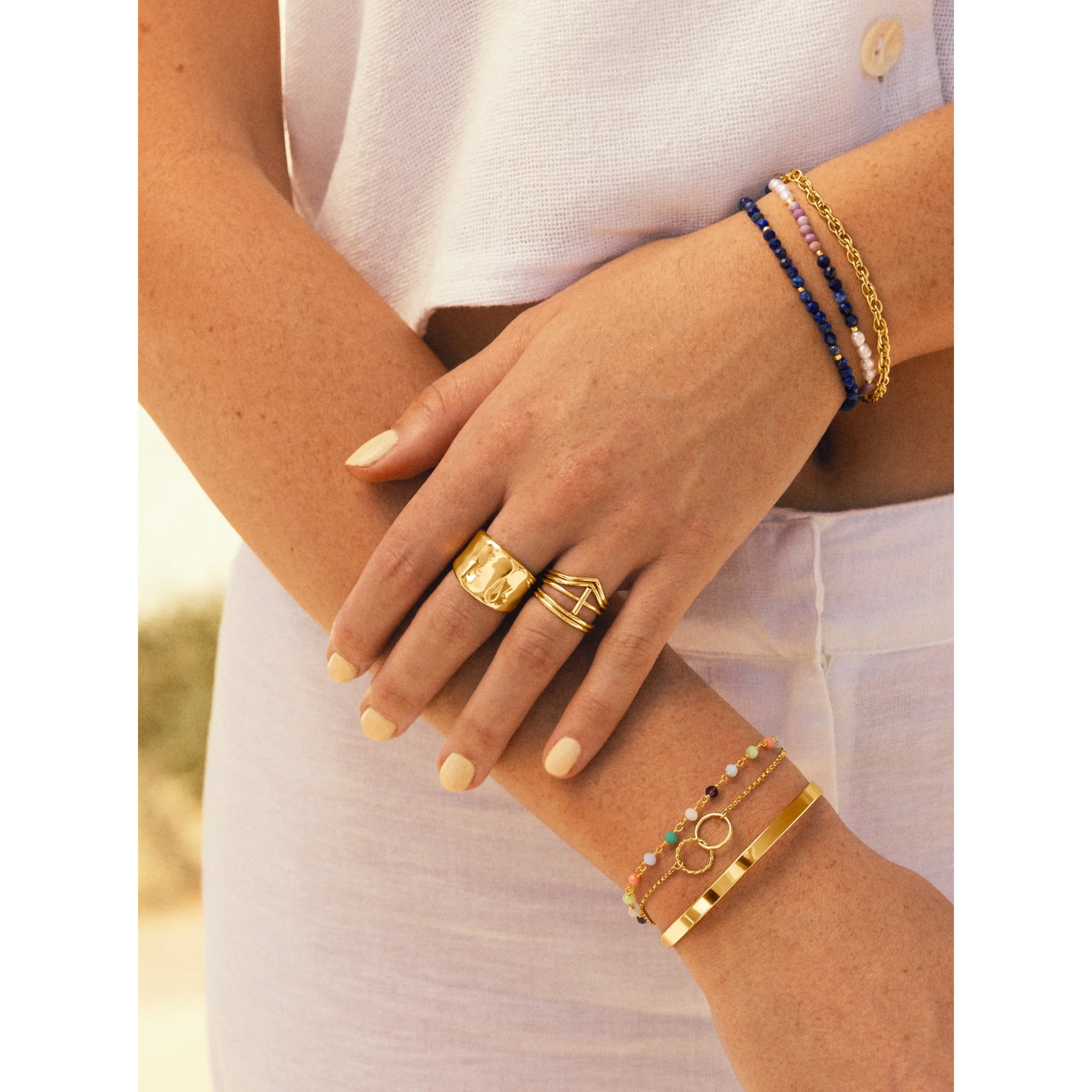 Pack 5 Anillos Nefertiti Acero Baño Oro